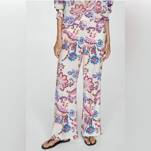 NWT Mango Multicolor Floral Wide-Leg Pants